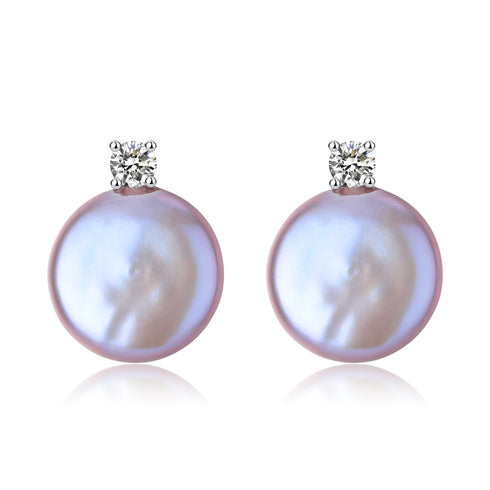 Sasha Purple Coin Baroque Pearl Stud Earrings - House Of Pearls